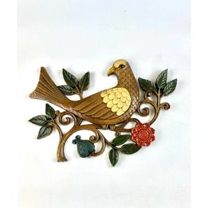 Vintage 1966 Syroco Bird Wall Hanging Flower Vines Plastic Mid Century